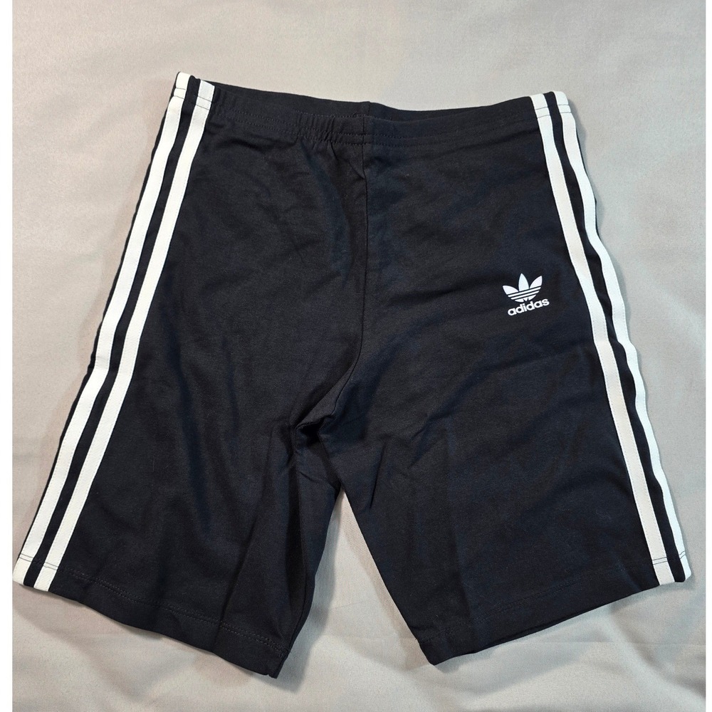 Adidas Cycling Shorts Kids Youth Girls Medium Black White 3-Stripe Trefoil NEW